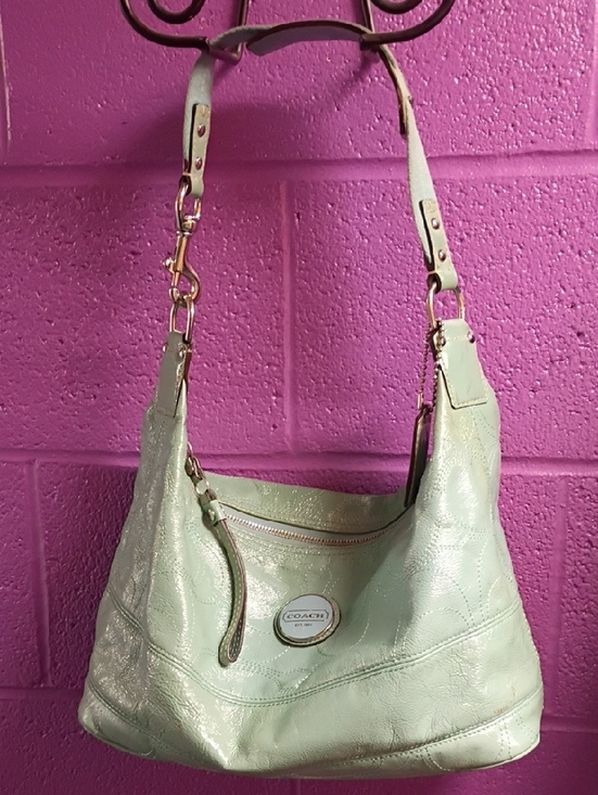 Coach Handbags - PRE LOVED! Coach Mint Green Leather Shoulder Bag with Gold Hardware